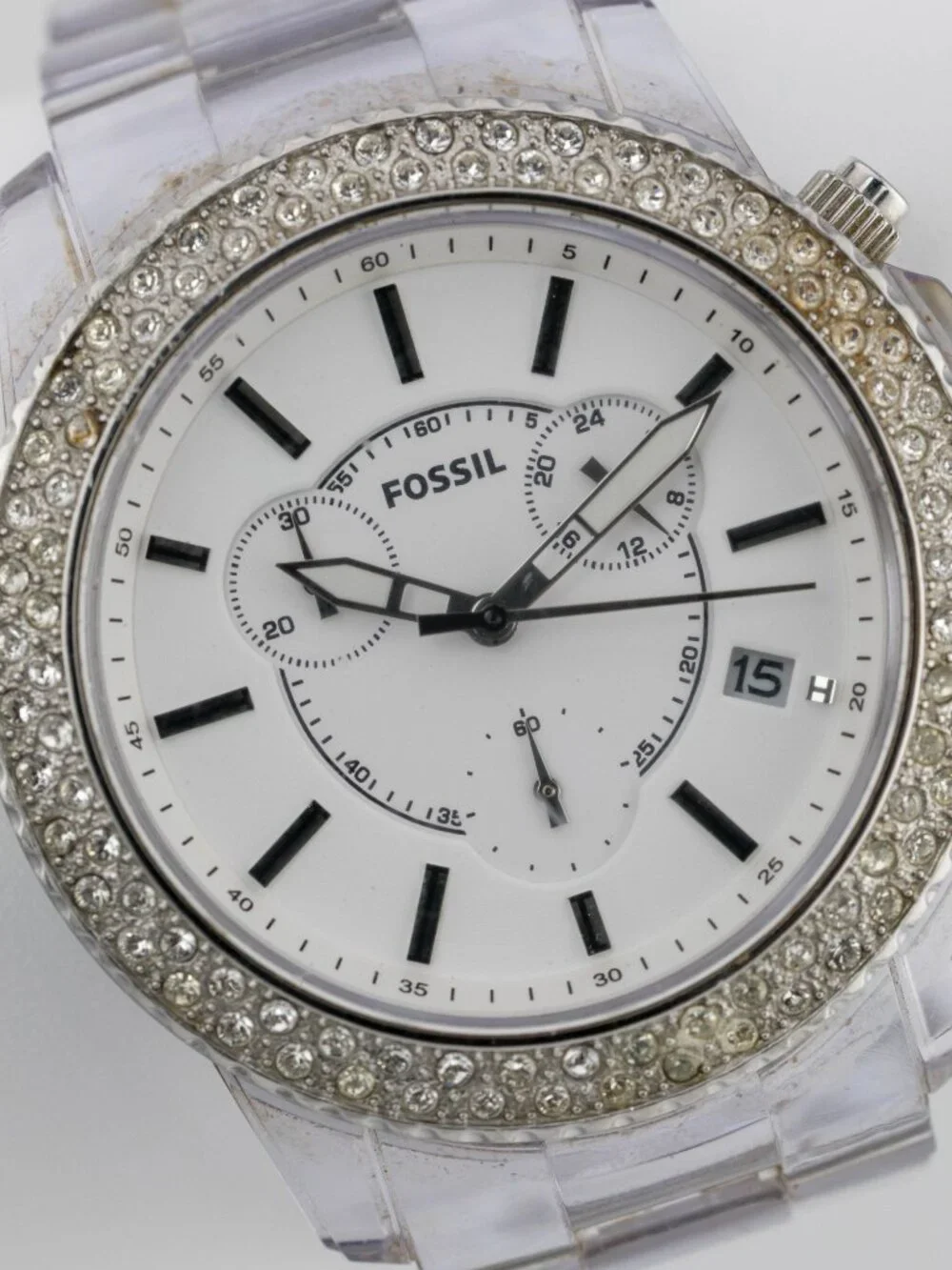 FOSSIL CH-2688 Clear Chronograph Quartz Analog Women's Watch New Battery